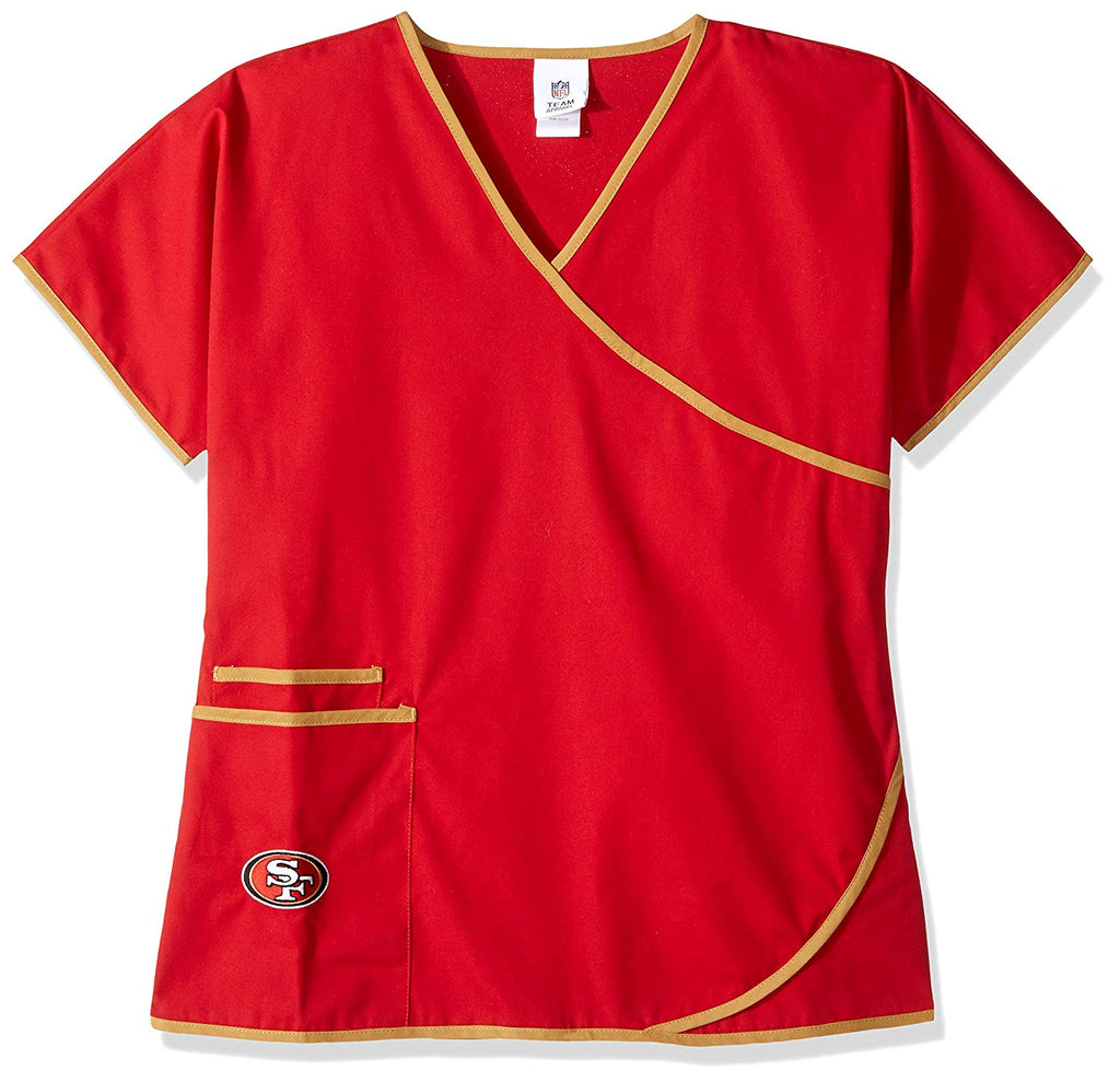 NFL San Francisco 49ers Mock Wrap Scrub Top