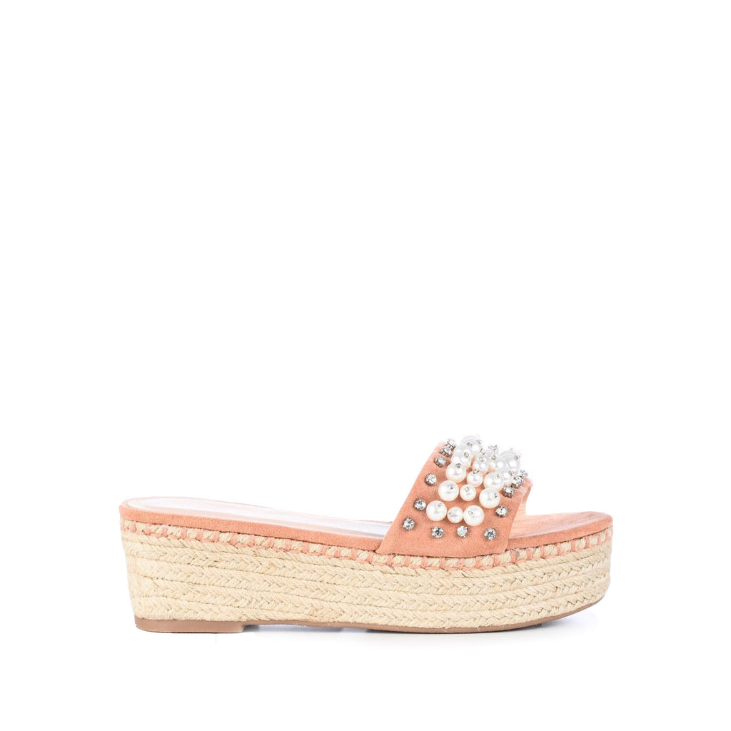 DND Fashion Wood Espadrille Platform Slip-on with Pearls