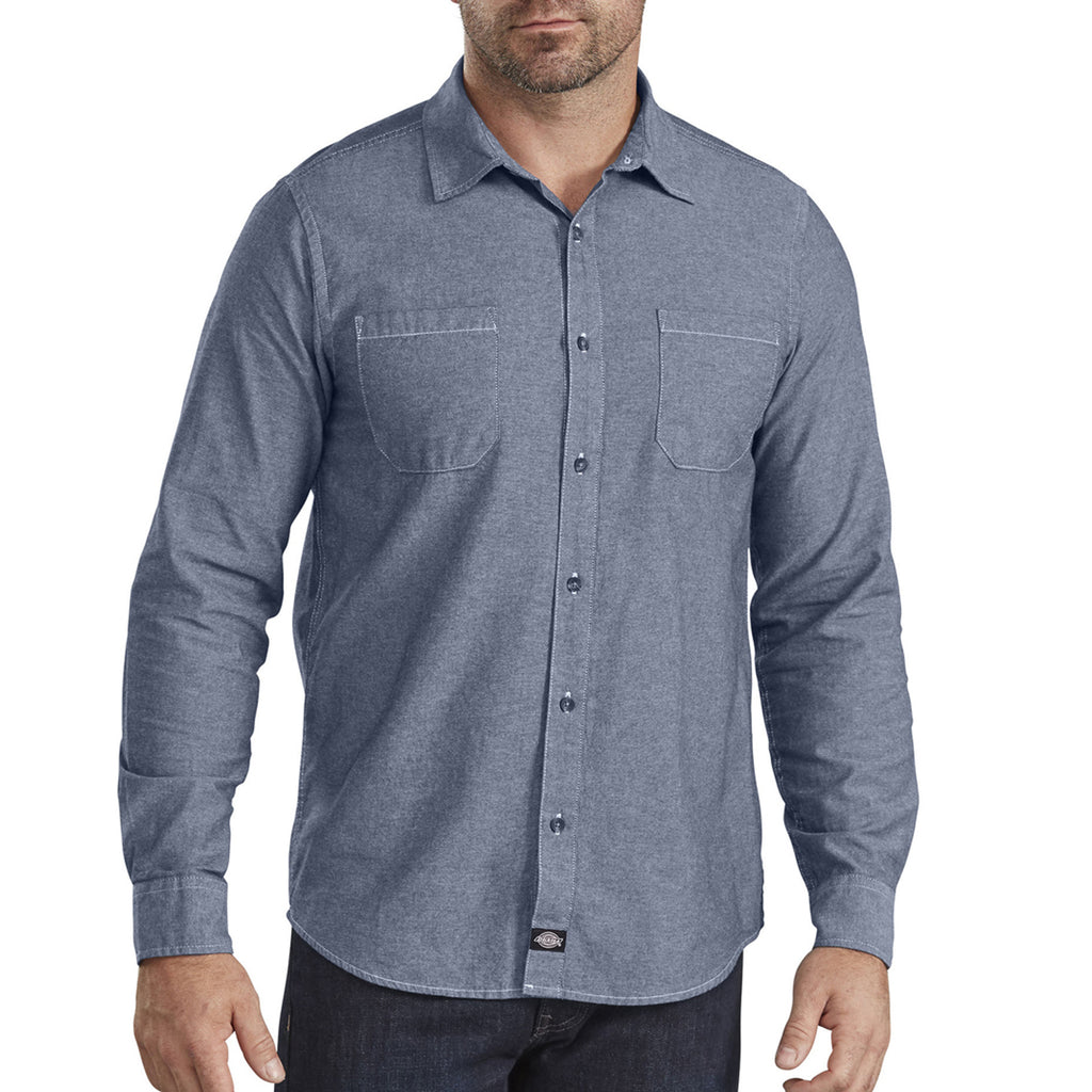 DICKIES MEN'S CHAMBRAY BUTTON UP SHIRT - BLUE